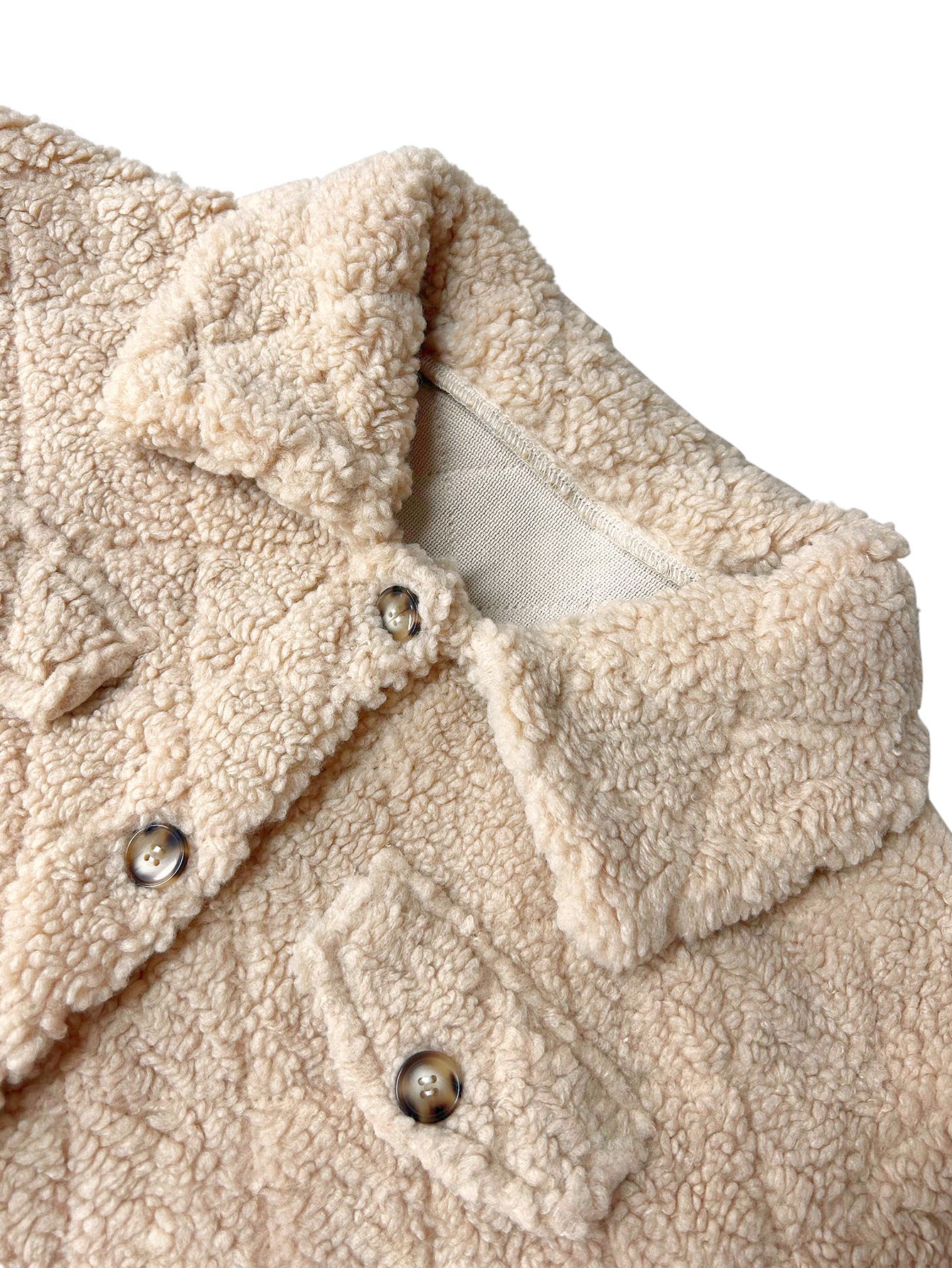 Plush Warm Coat Pocket Lapel Collar Long Sleeve Outerwear
