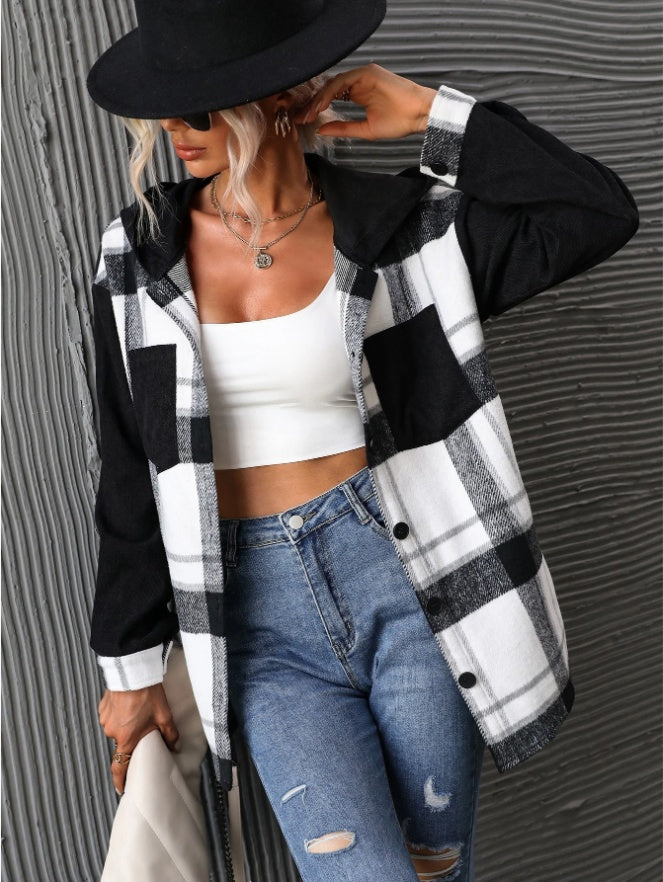 Plaid Drop Shoulder Hooded Coat