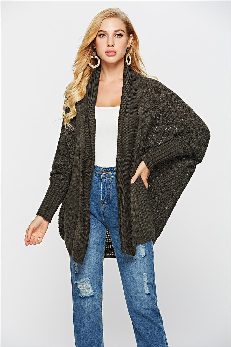 Irregular Hollow Knit Bat Sleeve Cardigan – European & American Style