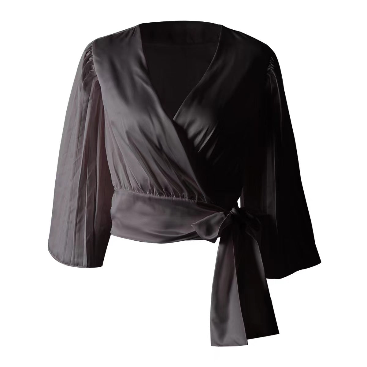 Long Sleeve Shirt Short V-neck Puff Sleeve Top