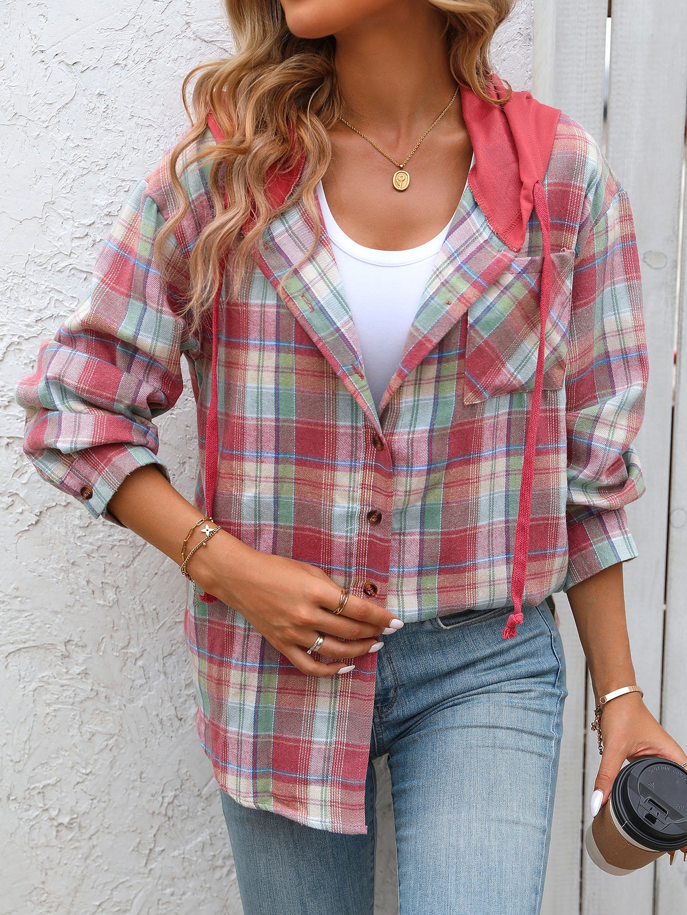 Loose Fit Plaid Button Down Shirt
