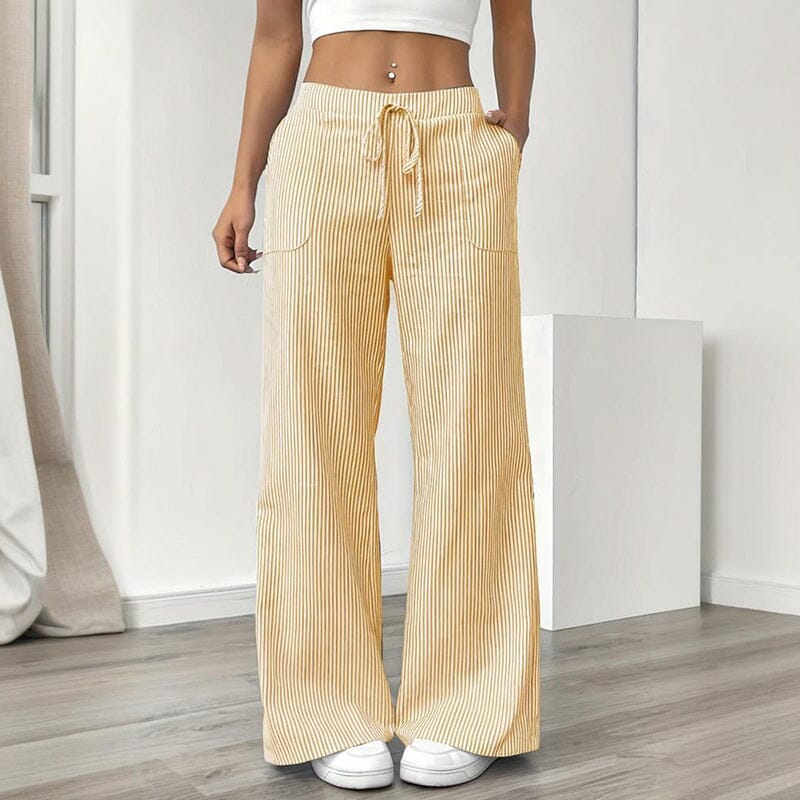 Striped Wide Leg Drawstring Pants – Summer Comfort Relax Sweaters & loungewear VAYORK STARS Yellow L