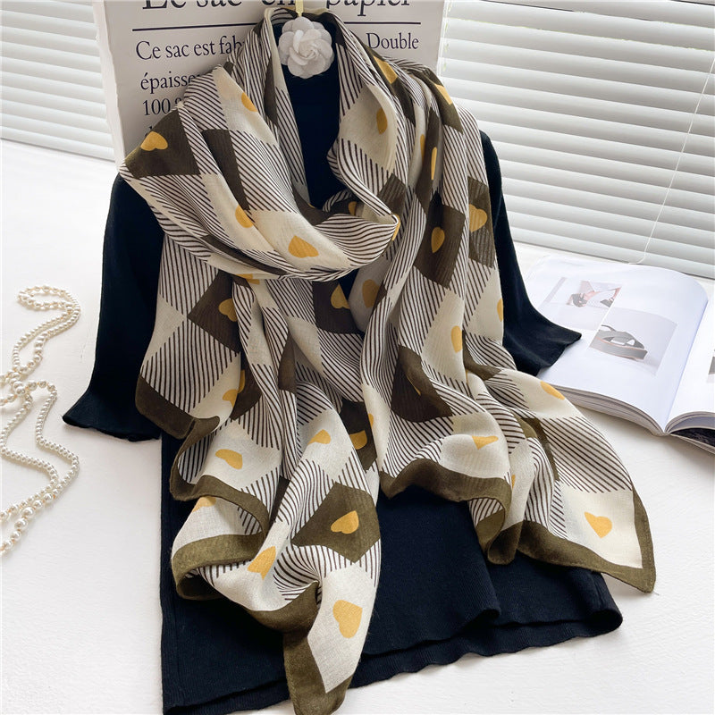 Chessboard Plaid Scarf High-Grade Cotton Linen Shawl