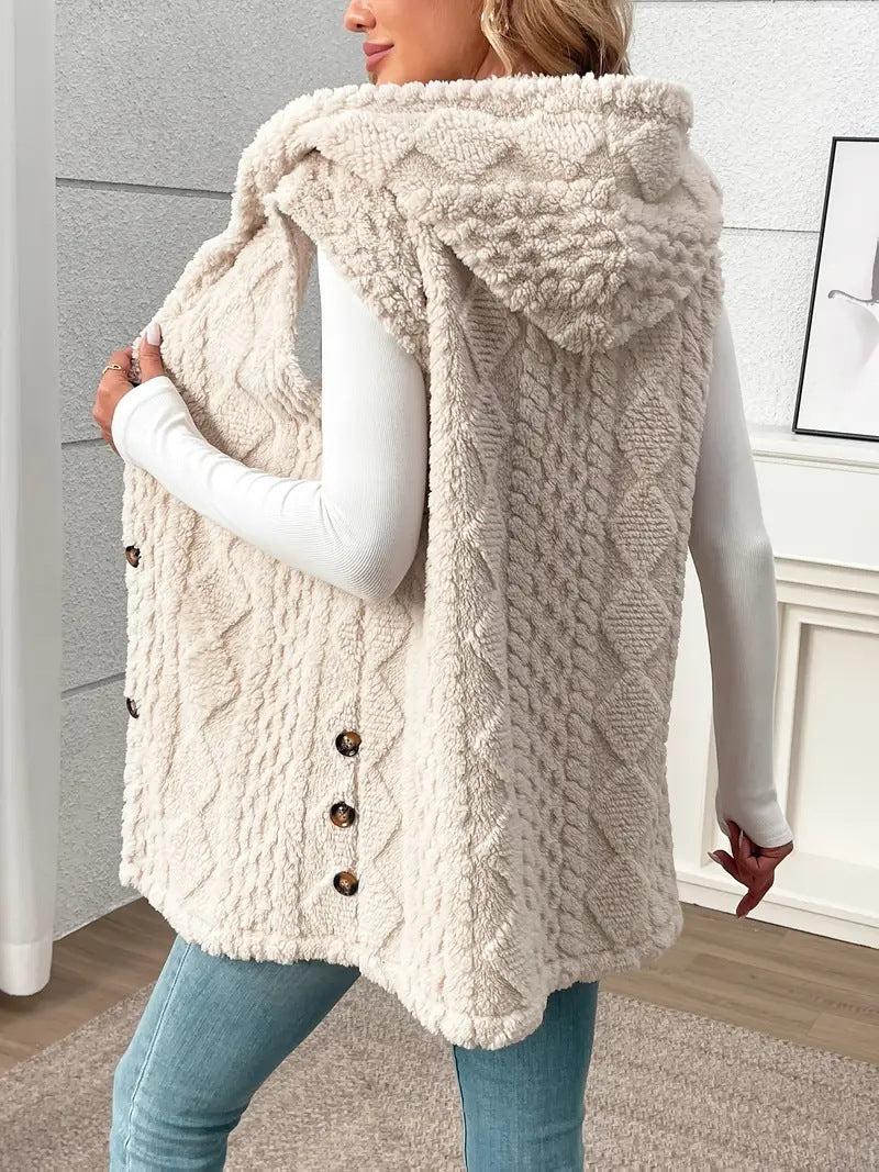 Double-Sided Plush Hooded Cardigan Button Front Casual