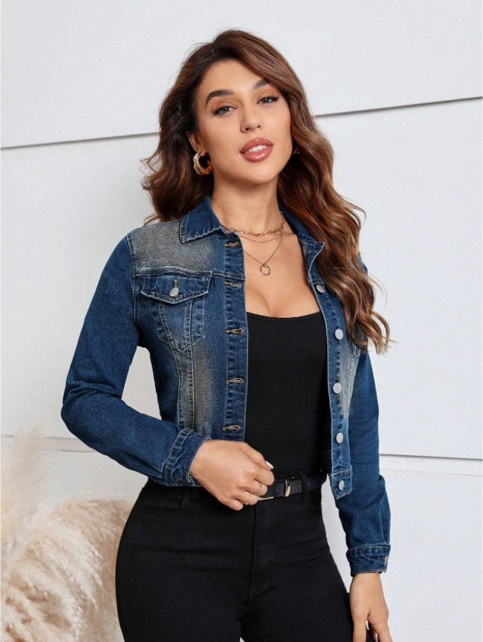 Casual Distressed Cropped Denim Jacket