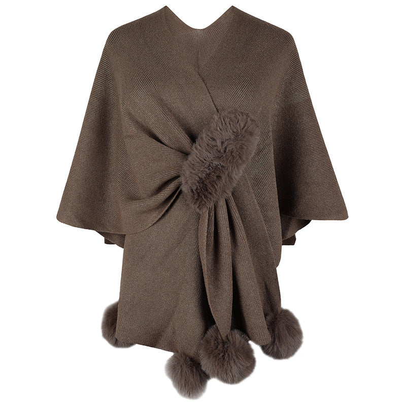 Surplice Neck Pom-Pom Trim Poncho