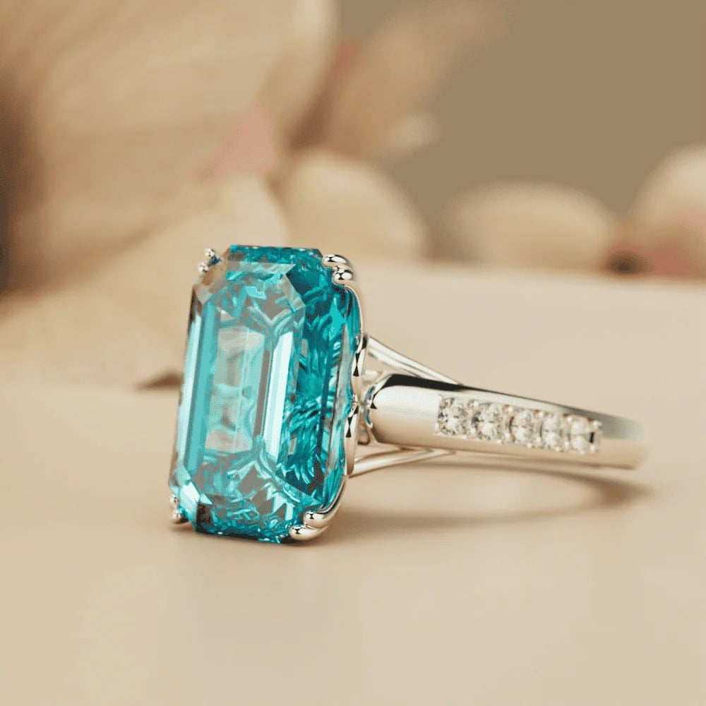 Luxury Blue Rectangular Ring Elegant Fashion