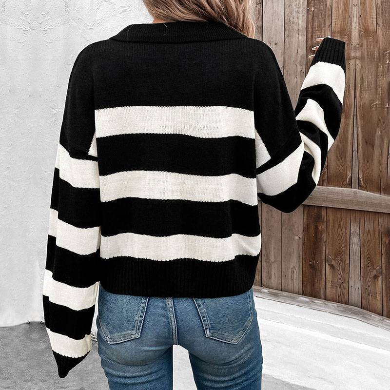 Striped Sweater Black and White Knit Pullover Top