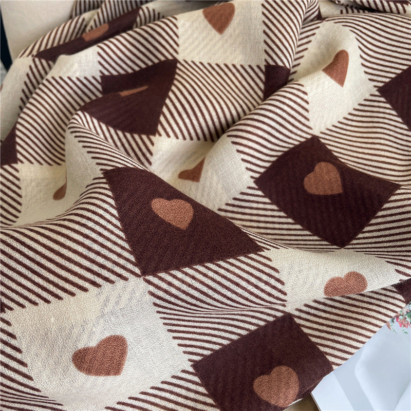 Chessboard Plaid Scarf High-Grade Cotton Linen Shawl