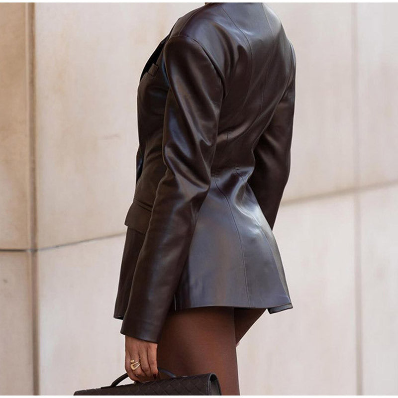 Waist-Tight Leather Jacket Moto
