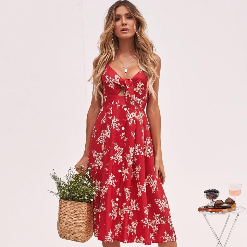 Bow Tie Suspender Maxi Dress Bottoms VAYORK STARS Red L