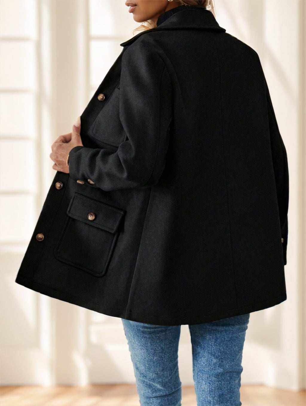 Solid Color Multi-Pocket Jacket Versatile Coat
