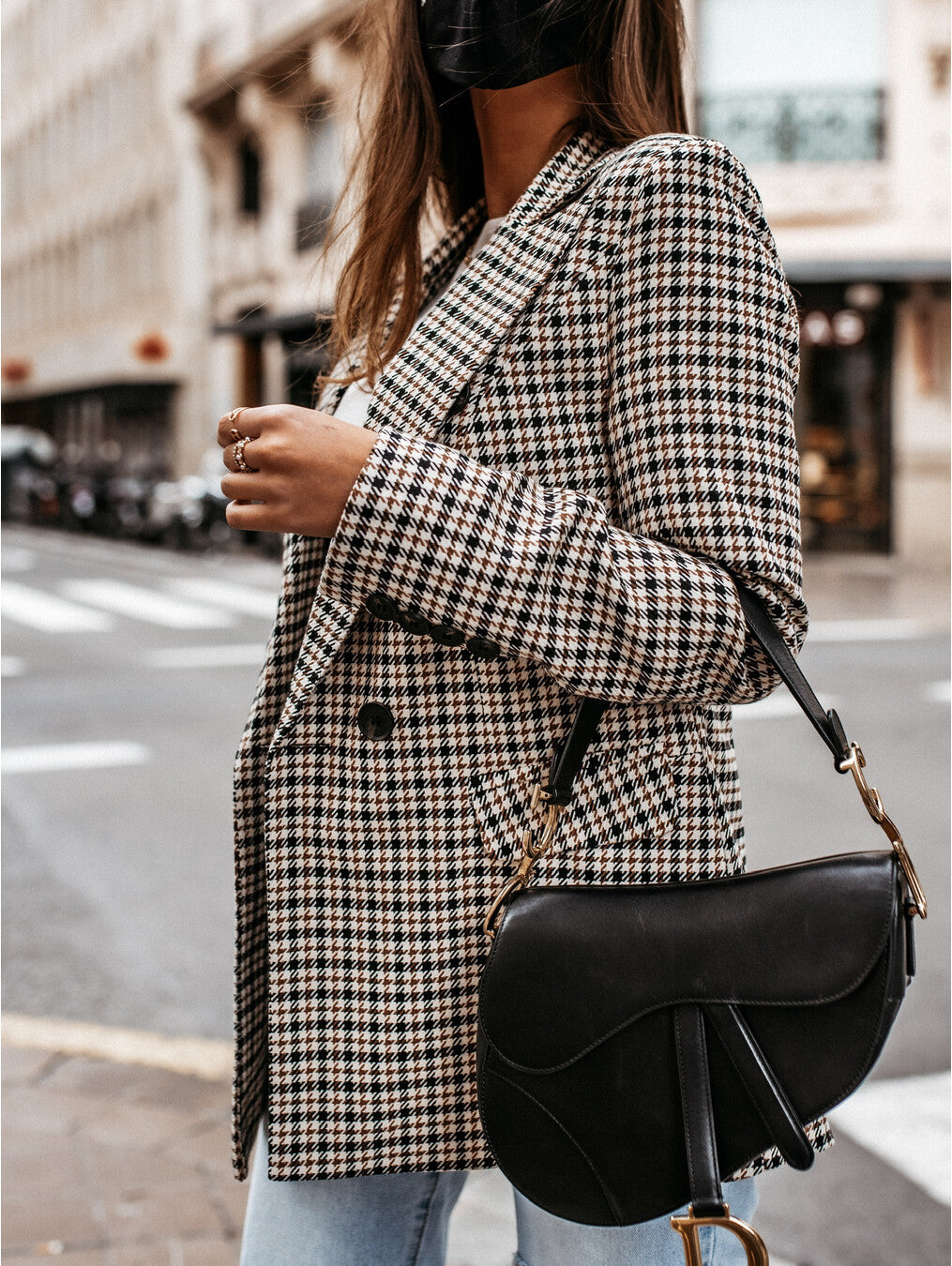 Plaid Long Suit Jacket Elegant Checked Blazer