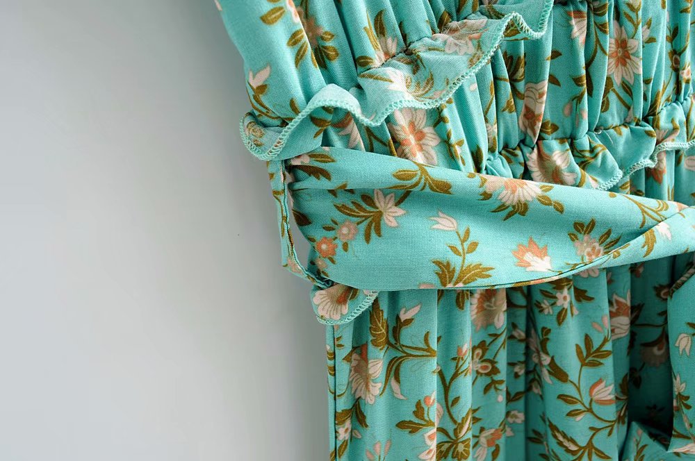V-Neck Printed Dress Summer Floral Dress