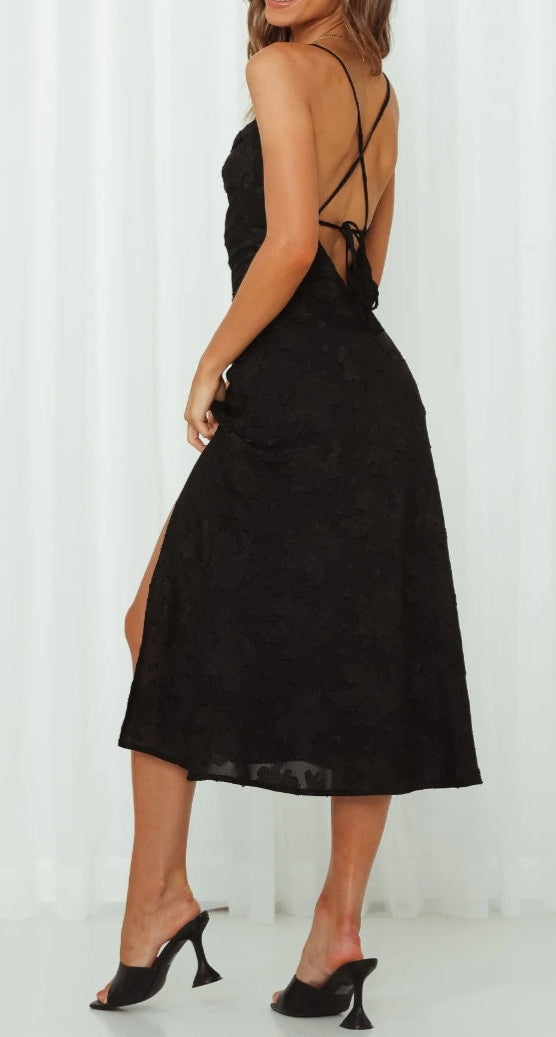 Spring & Summer Slim Fit Suspender Skirt Dress Backless Slit Casual Dress