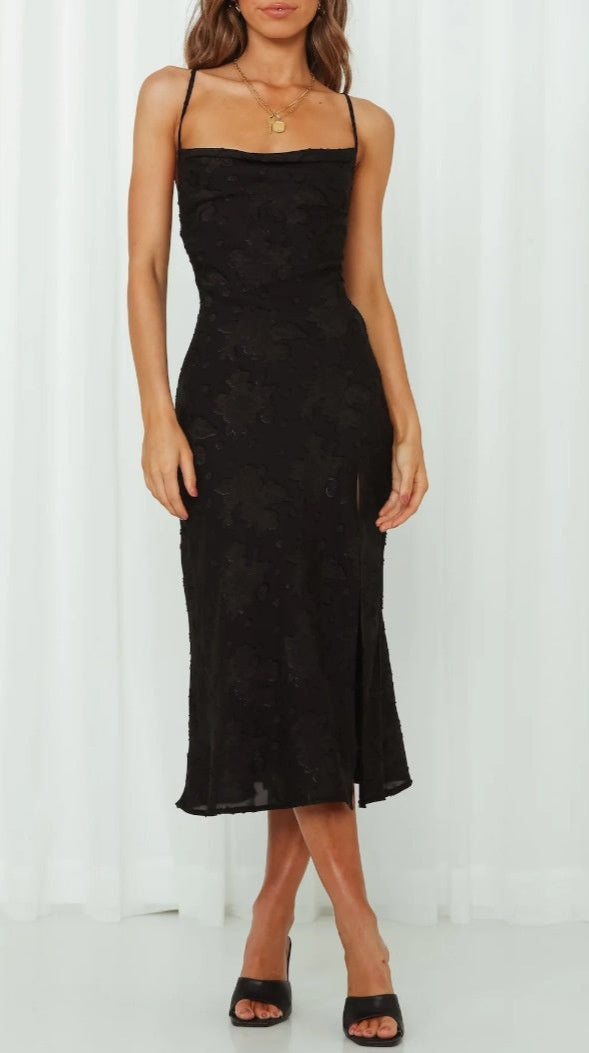 Spring & Summer Slim Fit Suspender Skirt Dress Backless Slit Casual Dress
