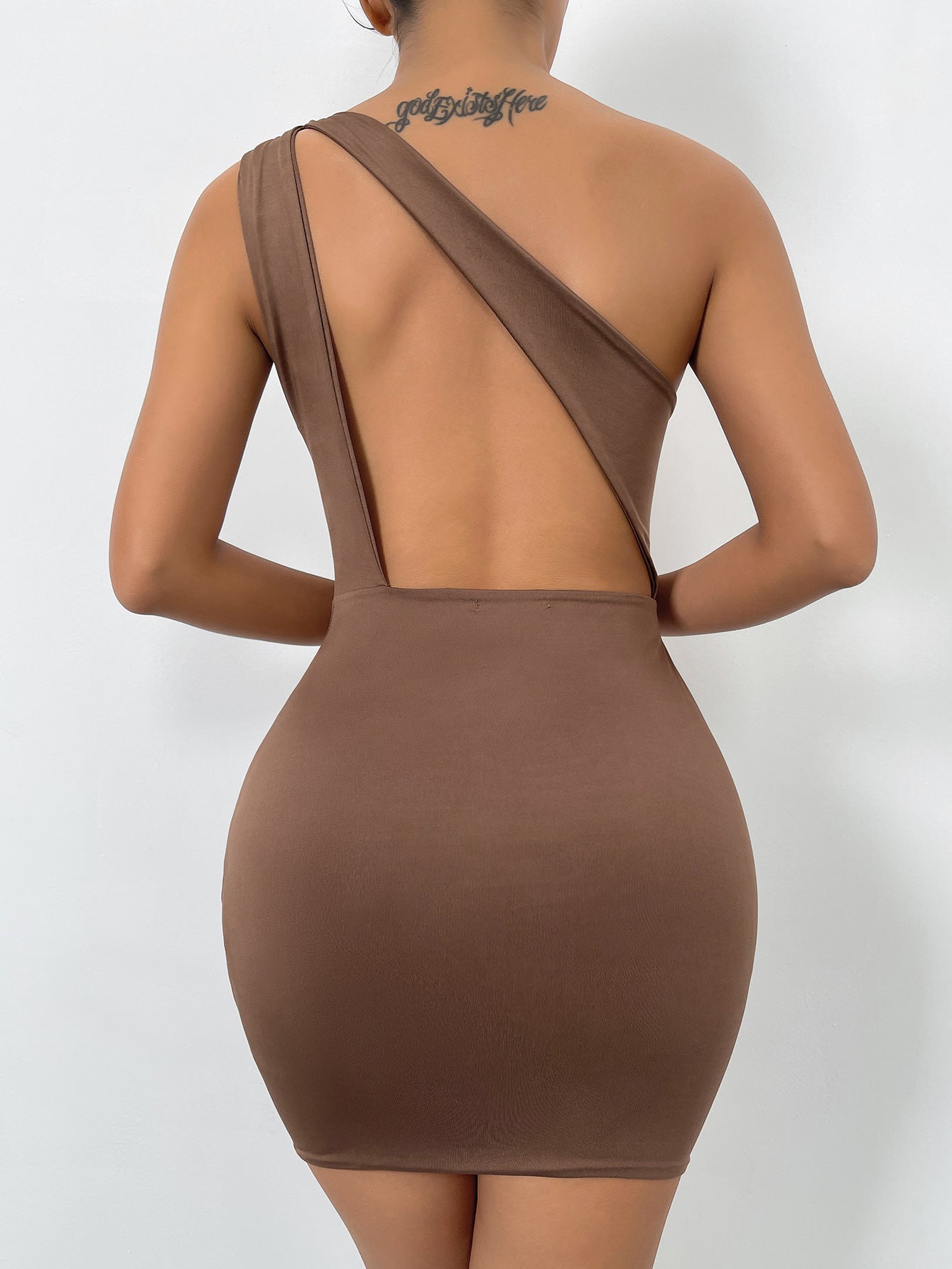 Sleeveless Backless One-Shoulder Dress Slit Cutout Double