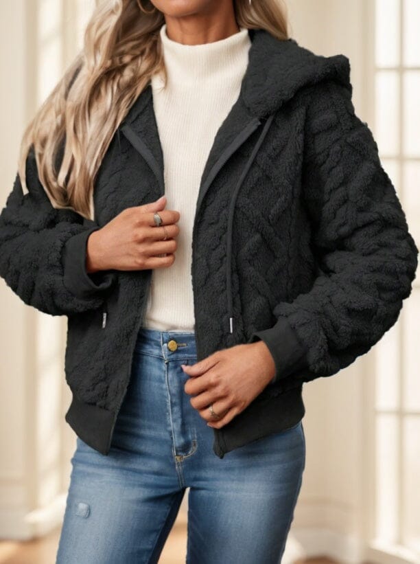 Zip Up Drop Shoulder Hooded Teddy Jacket Outerwear VAYORK STARS