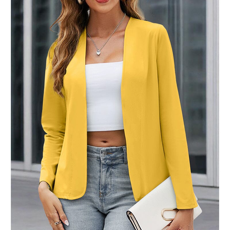 Plus Size Casual Blazer Open Front Long Sleeve Work Office Cardigan Jackets Blazers VAYORK STARS Yellow 2XL