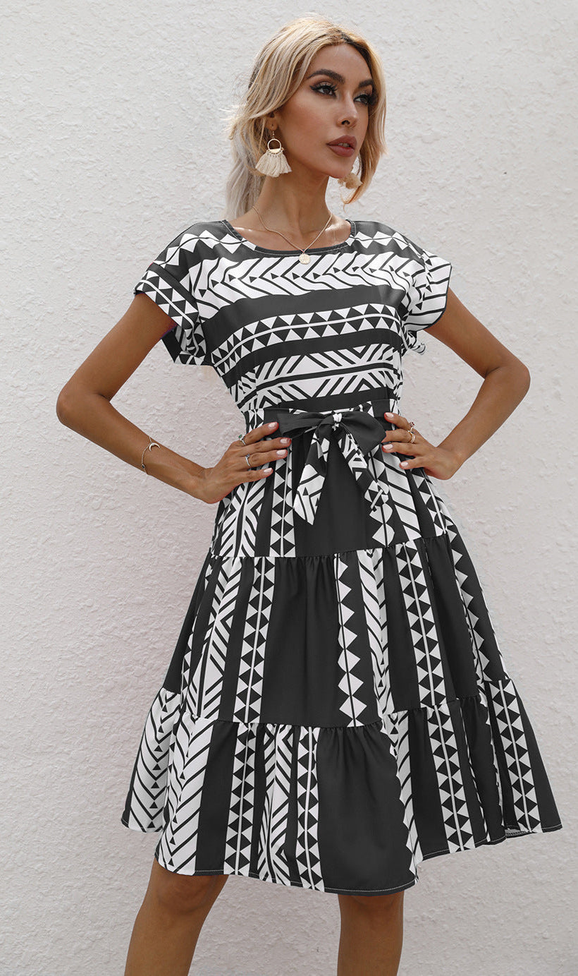 Round Neck Short Sleeve Dress One-Piece