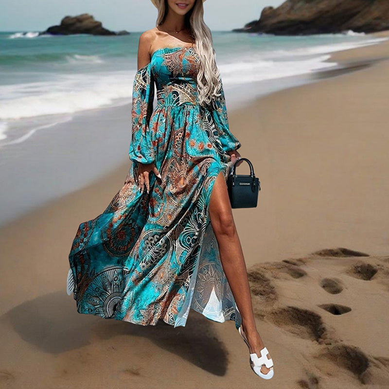 Boho Off-Shoulder A-Line Dress