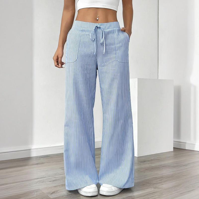 Striped Wide Leg Drawstring Pants – Summer Comfort Relax