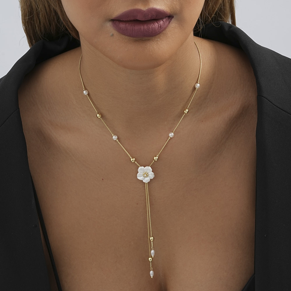Flower Asymmetric Tassel Pendant Necklace