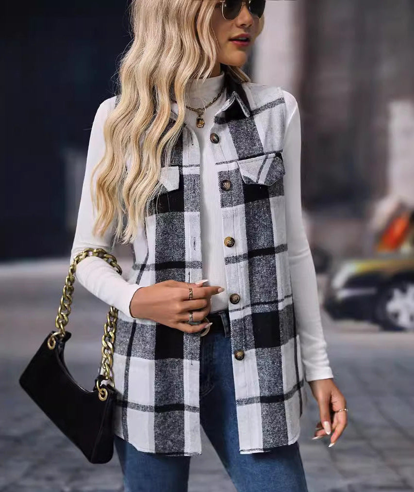 Plaid Sleeveless Vest Loose Casual Layering