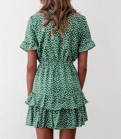 Floral Ruffled Short Sleeve Dress
