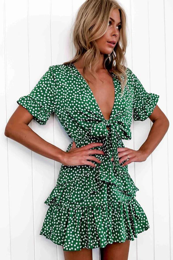 Floral Ruffled Short Sleeve Dress