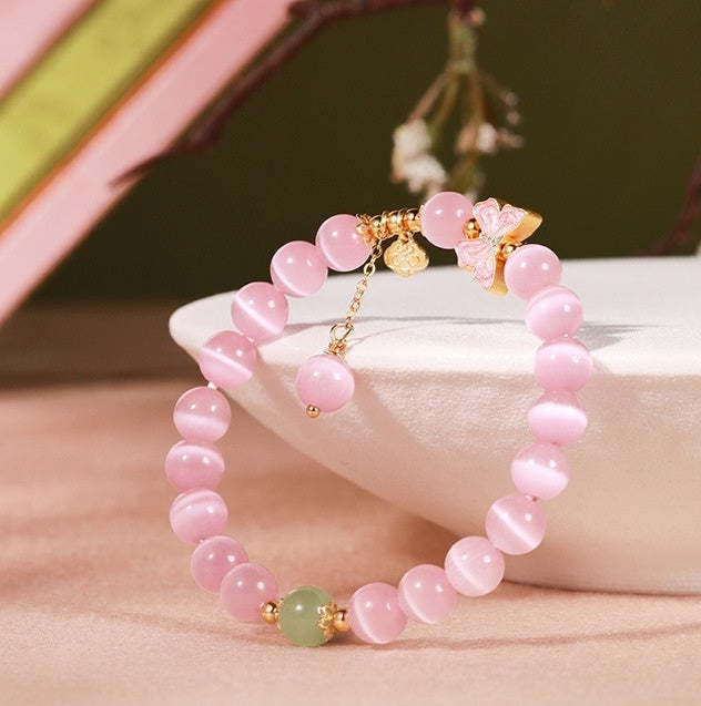 Ruyi Butterfly Pink Cat Eye Bracelet Elegant