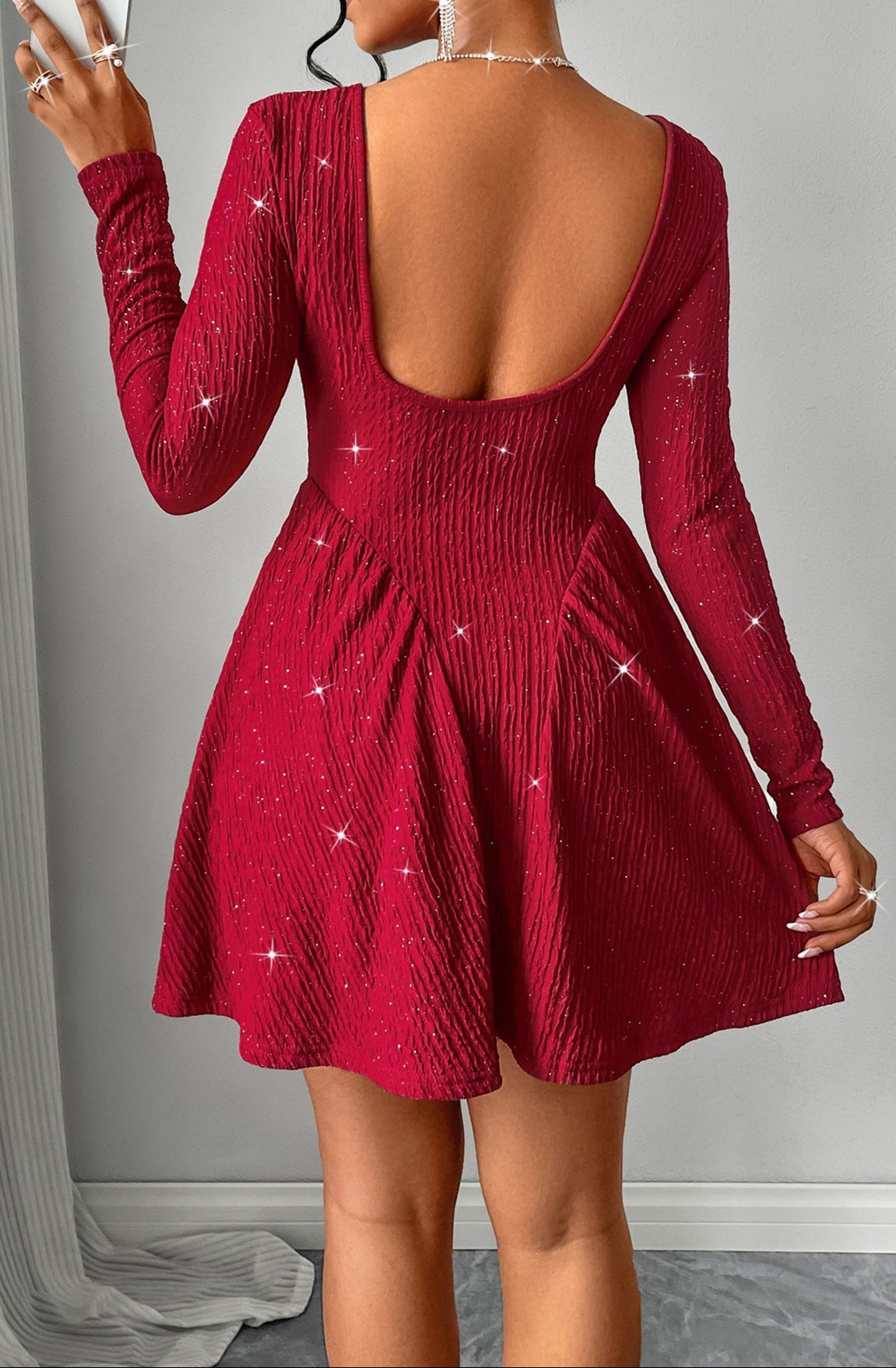 Long Sleeve Square Neck Dress Elegant