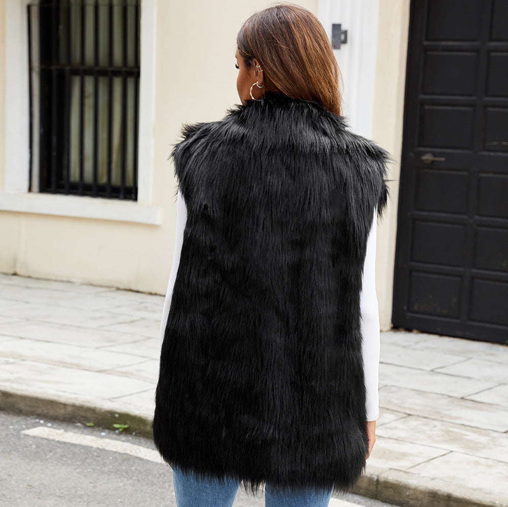 Fur Vest European & American Style Suit Collar Sleeveless Jacket