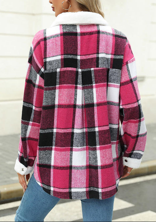 Plaid Velvet Jacket Polo Collar