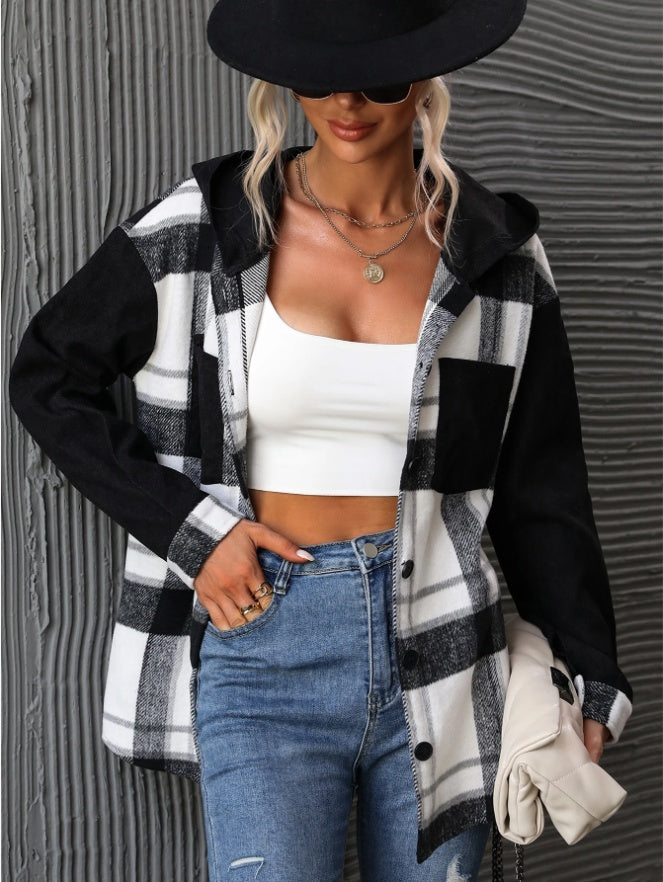 Plaid Drop Shoulder Hooded Coat