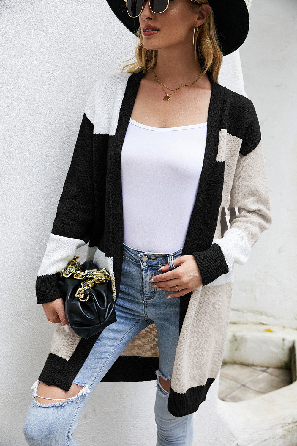 Loose Plus Size Color Block Knitted Cardigan Oversized