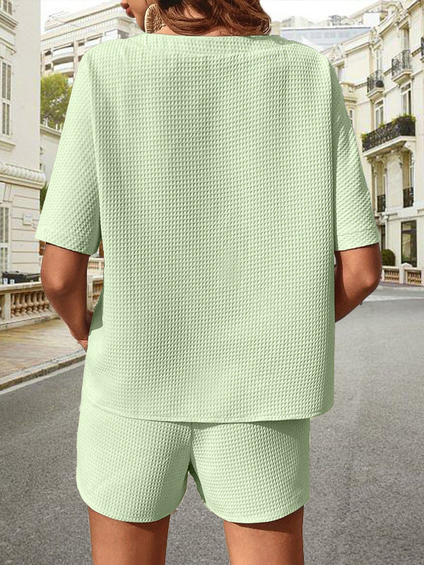 Sleeve Short-sleeved Crew-neck Top Drawstring Design Shorts Fashion