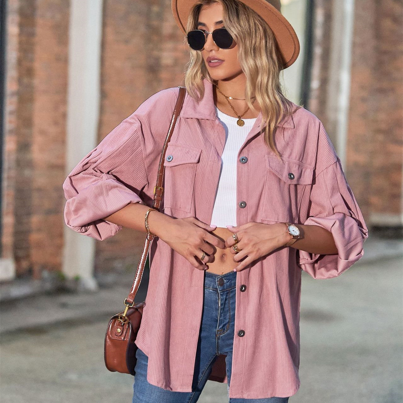 Loose Corduroy Shirt Lantern Sleeve