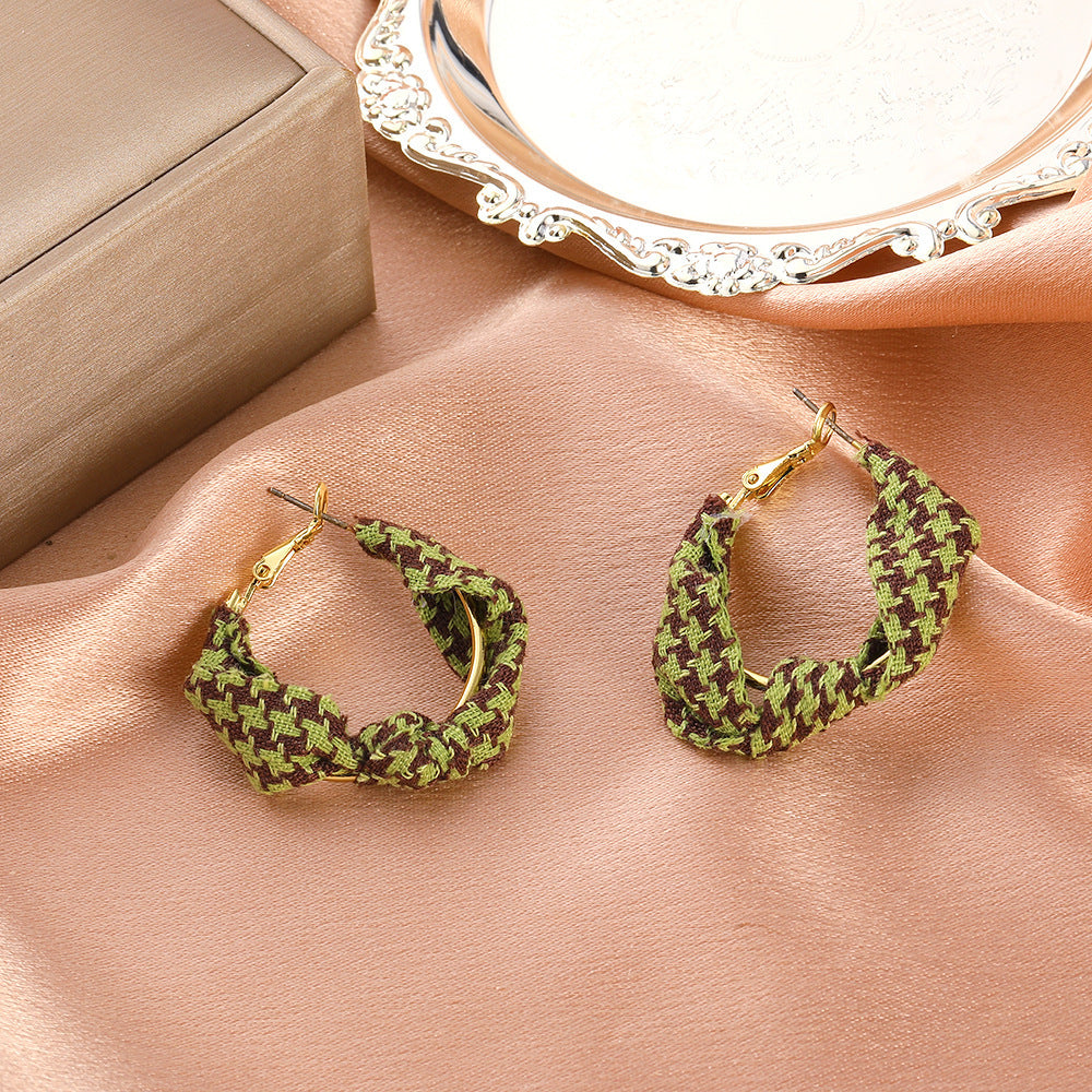 Vintage French Houndstooth Fabric Earrings