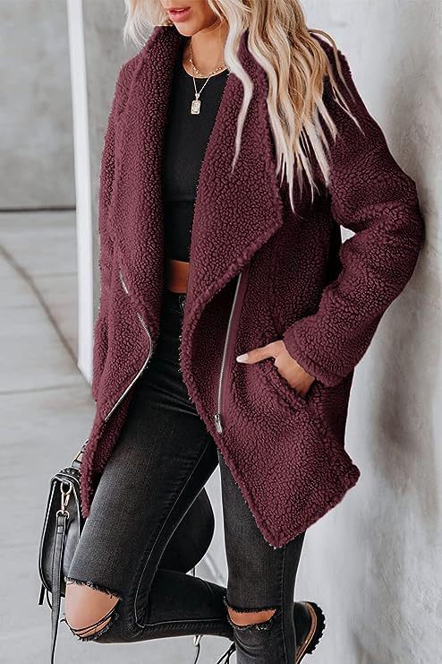 Casual Wool Lamb Jacket Zipper Pocket Fleece Coat