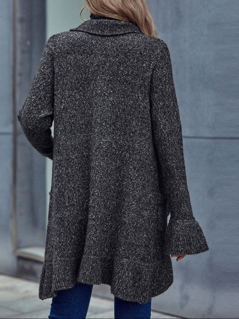 Long Sleeve Ruffled Lapel Loose Cardigan Thick Cozy