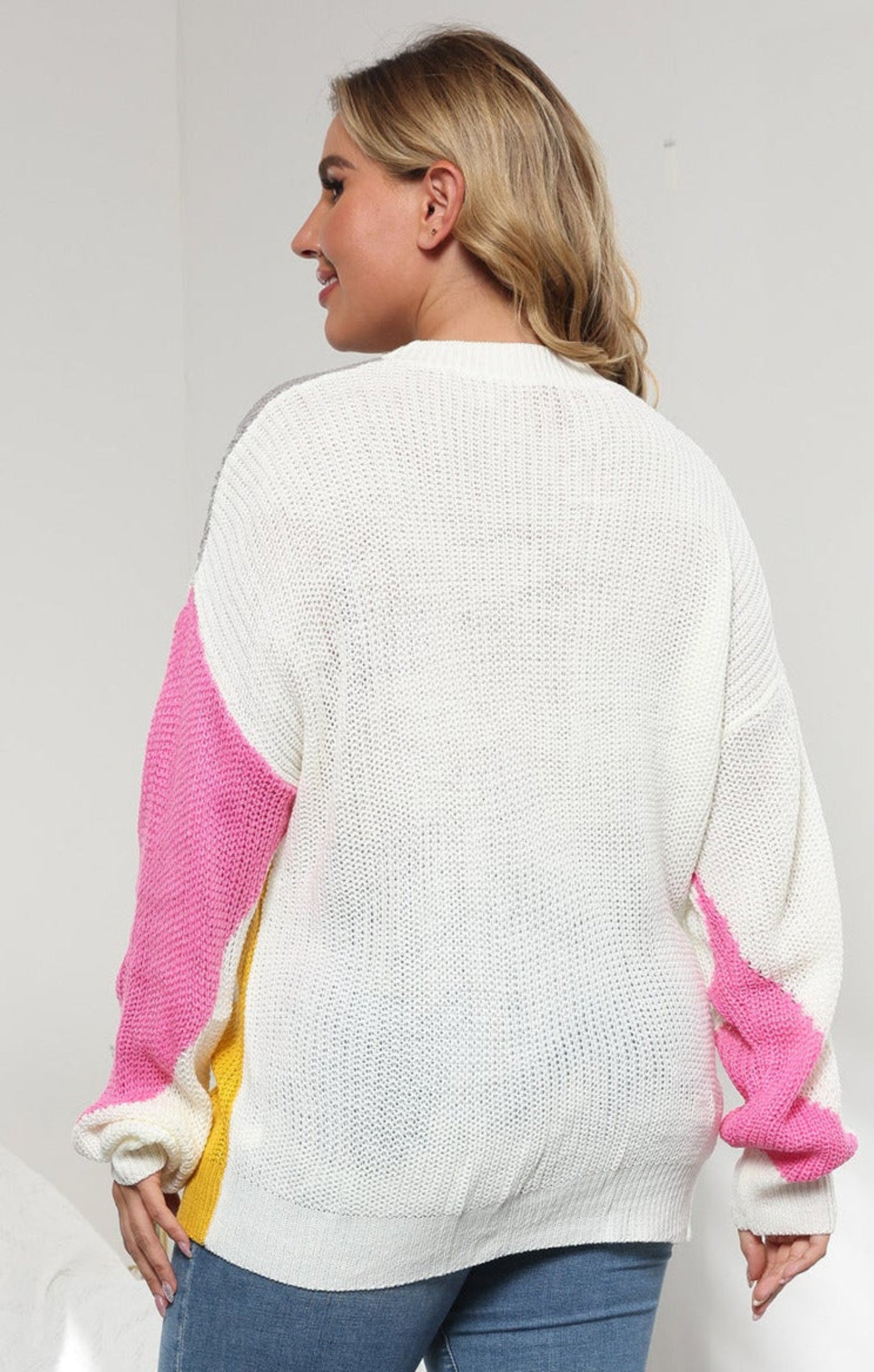 Plus Size Contrast Stitching Pullover Sweater