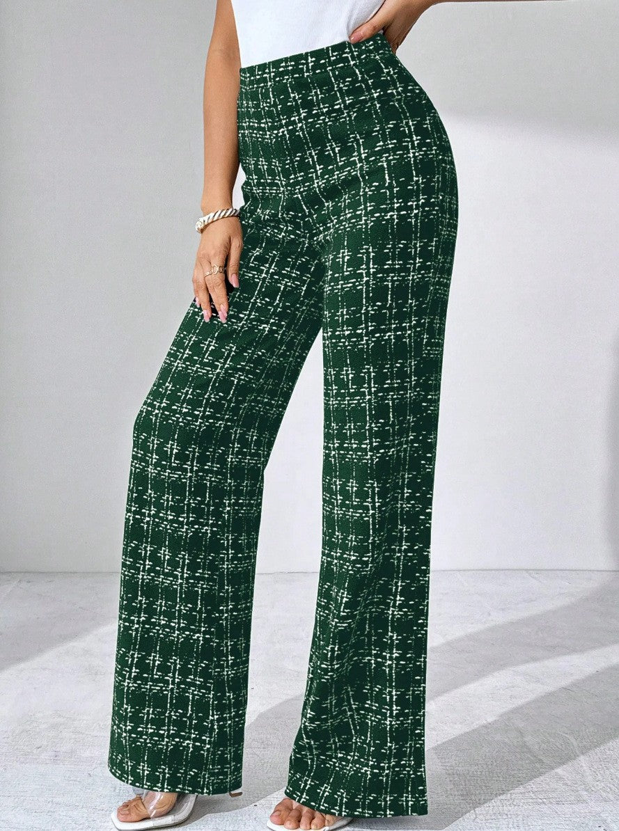 High Waist Woven Plaid Pants Straight Leg Trousers