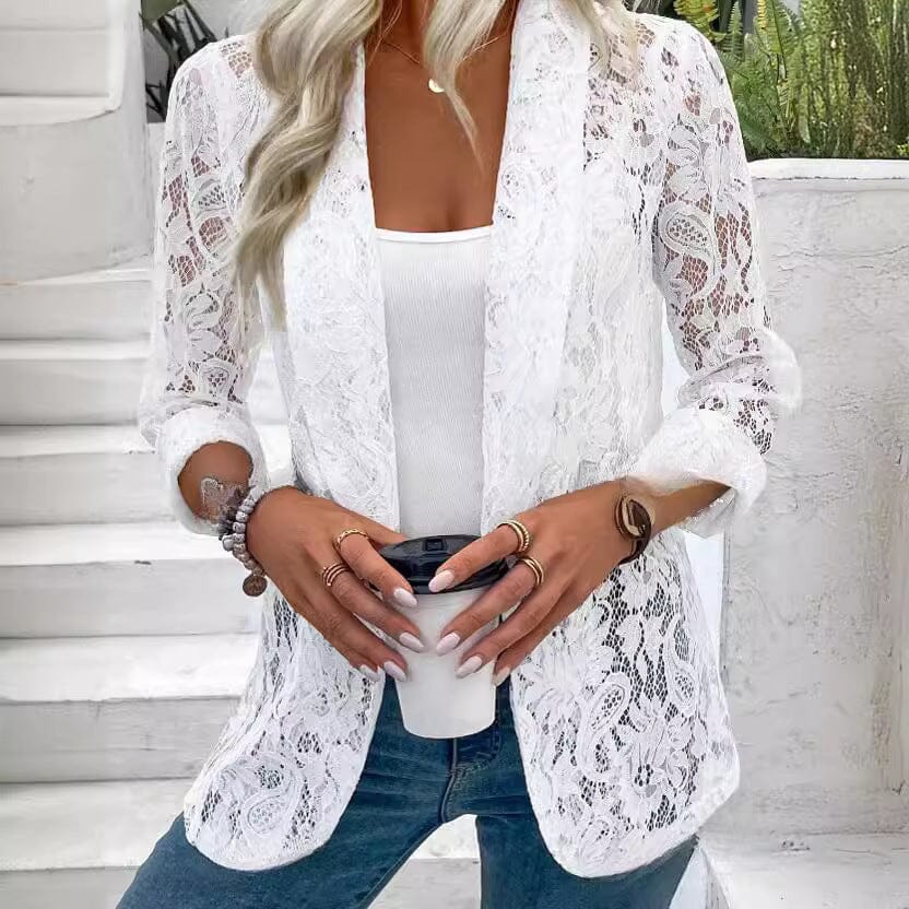Lace Blouse Jacket Tops VAYORK STARS White 2xl