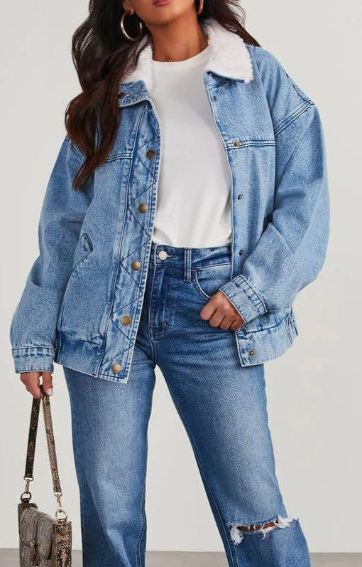 Denim Jacket with Fur Collar