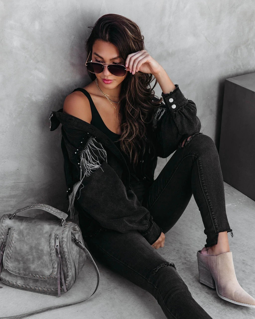 Heavy Chain Rivet Jacket Street Single-Breasted