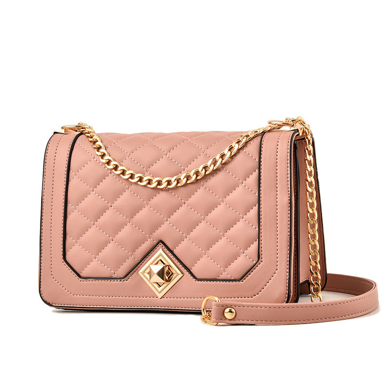 Small PU Motorcycle Shell Bag – Embroidered Handbag with Chain Stra"