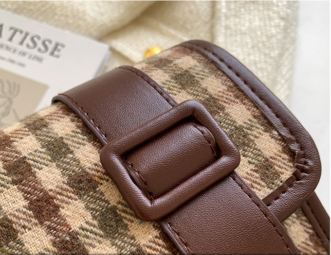 One-Shoulder Plaid Crossbody Bag Trendy Small Square Handbag