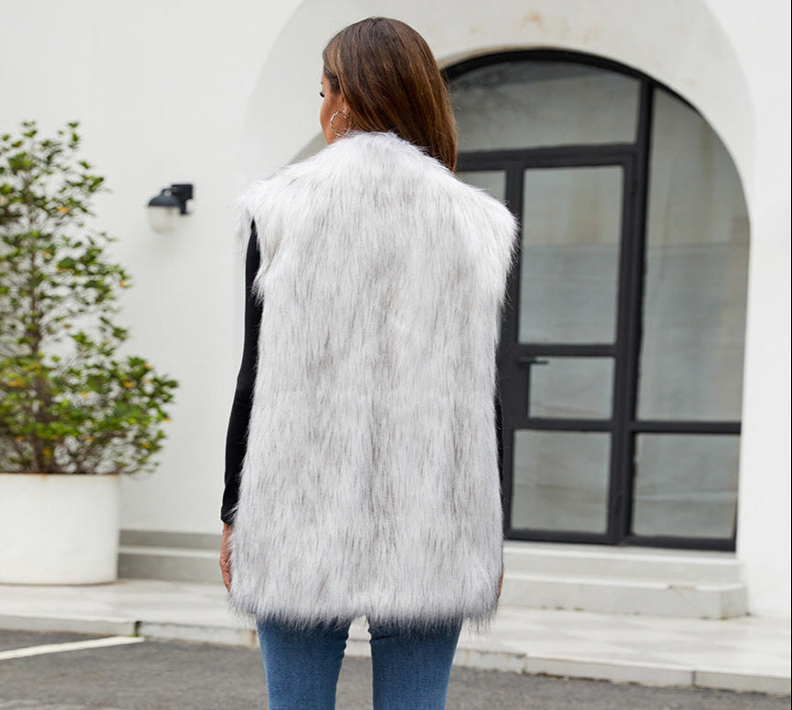 Fur Vest European & American Style Suit Collar Sleeveless Jacket