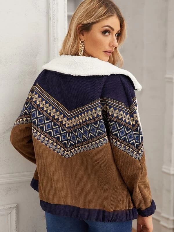 Autumn & Winter Lamb Fur Collar Jacket Stitching Outerwear